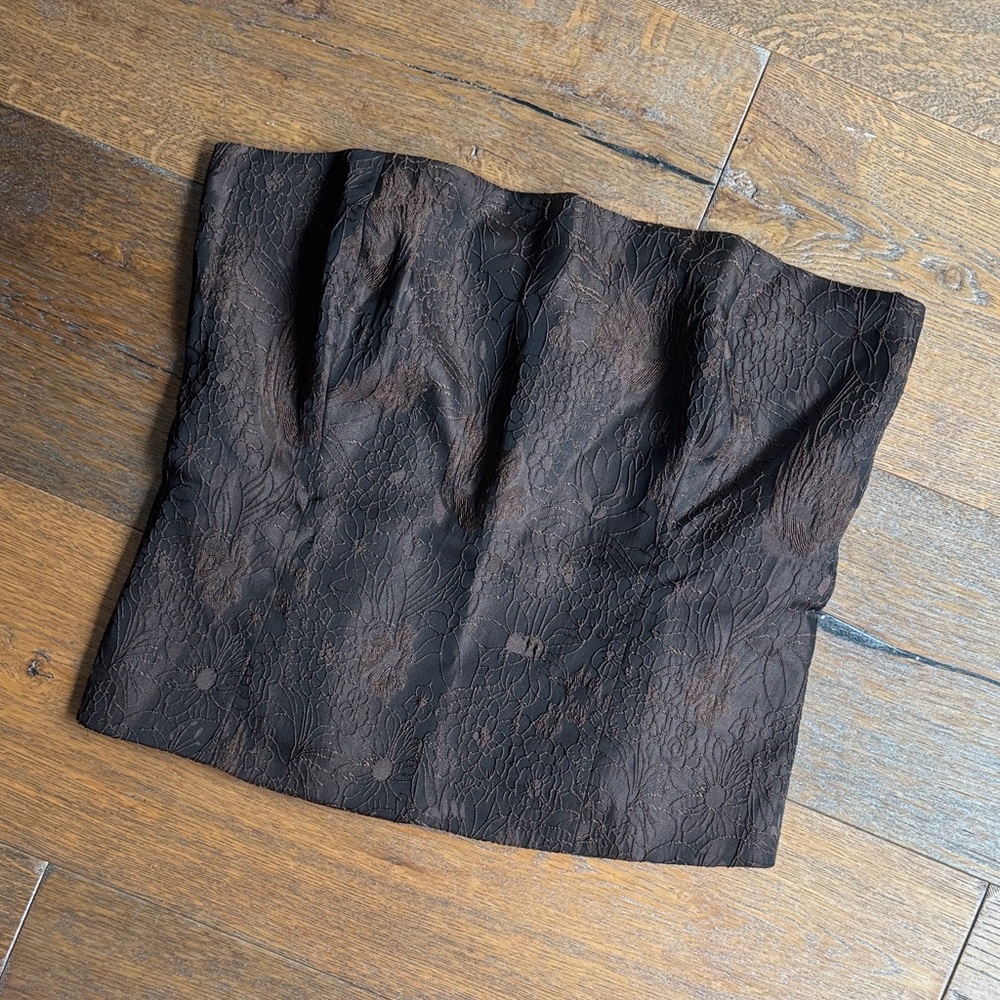 Elegant brown black embroidered  Strapless Top